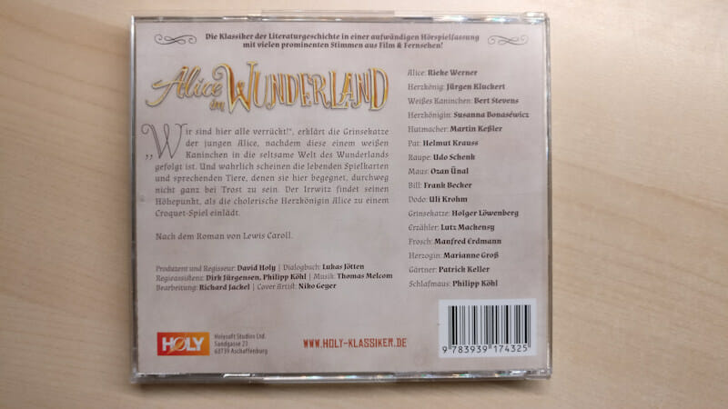 Die Rückseite der CD Alice im Wunderland