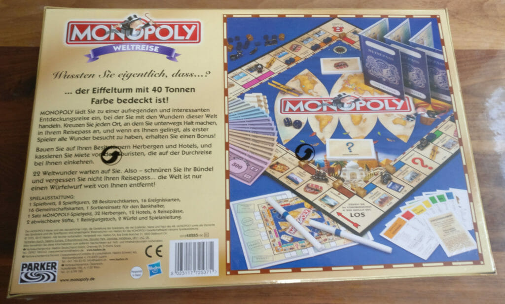 Monopoly Weltreise Rückseite