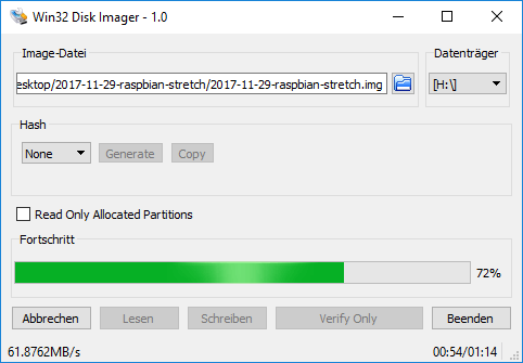 Raspbian mit Etcher und Win32DiskImager installieren
