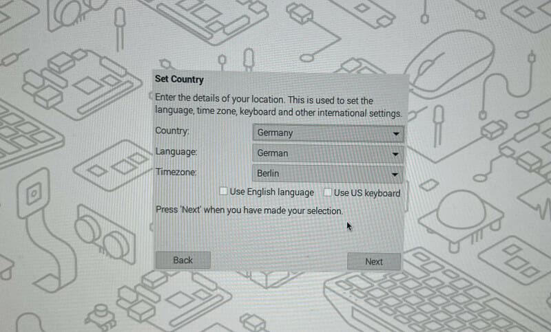 Sprachauswahl bei der Installation des Raspberry Pi OS