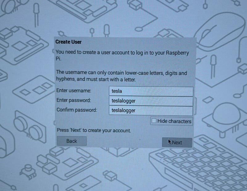 Auswahl Username und Passwort während der Raspberry Pi OS-Installation