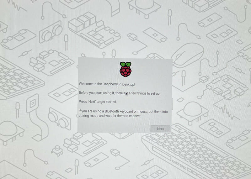 Willkommensbild zum Start der Installation des Raspberry Pi OS